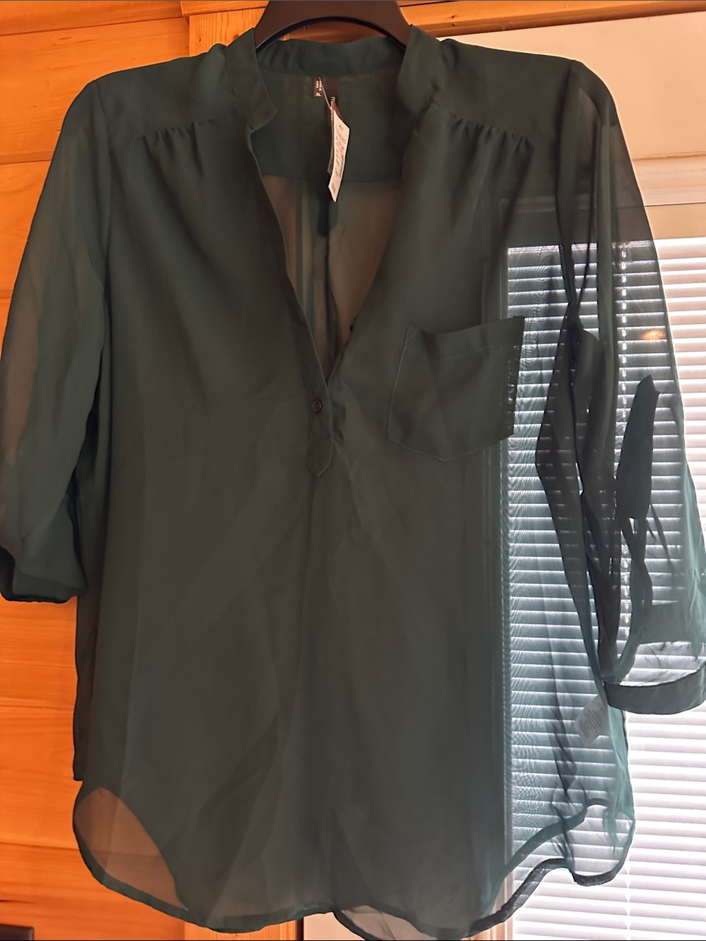 Maurices Forest Green Sheer V-Neck Blouse
